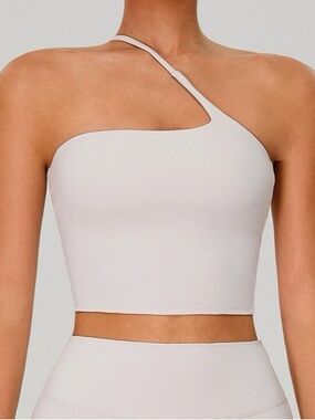 One-Shoulder Asymmetric Crop Top in Light Beige